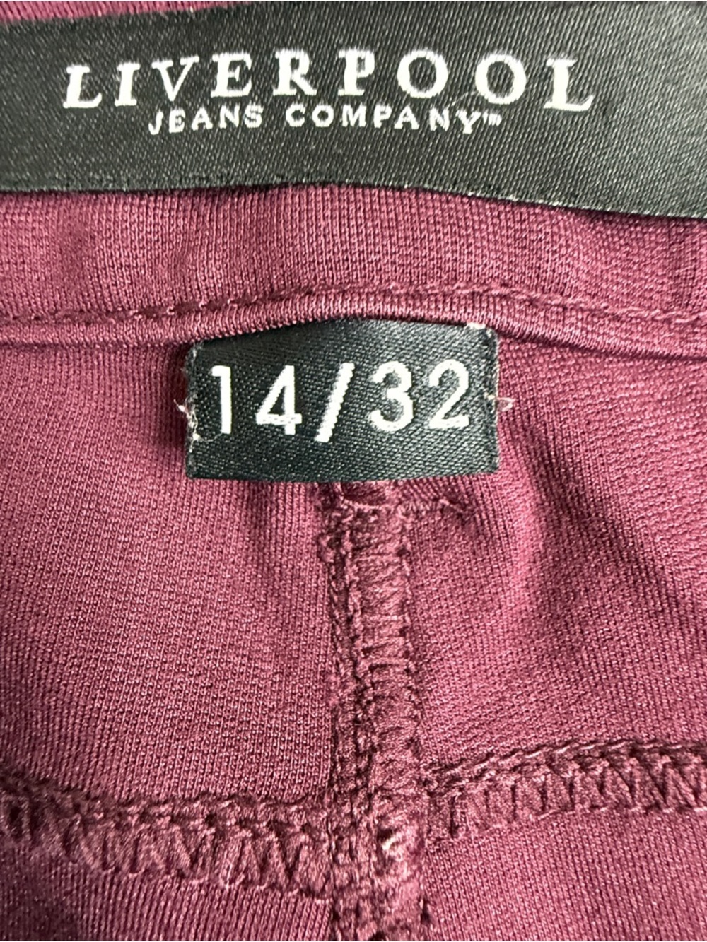Liverpool Jeans Co Skinny Pants 14/32 Burgundy Wine Stretch Mid Rise - Picture 7 of 9
